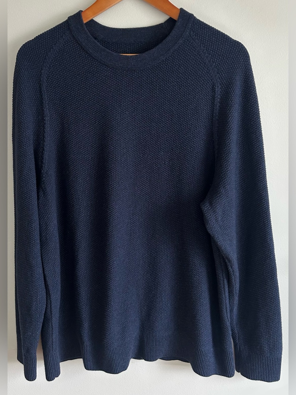 Lululemon Textured Knit Classic-Fit Crewneck Sweater Mens L Navy Blue Stretch